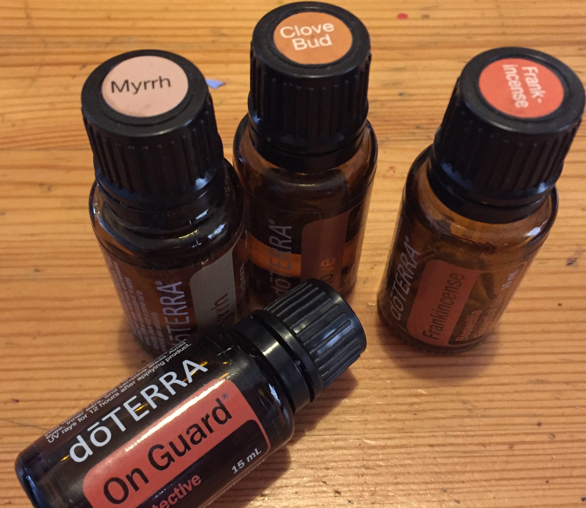 doTerra essential oils: Clove, Frankincense, Myrrh, On Guard